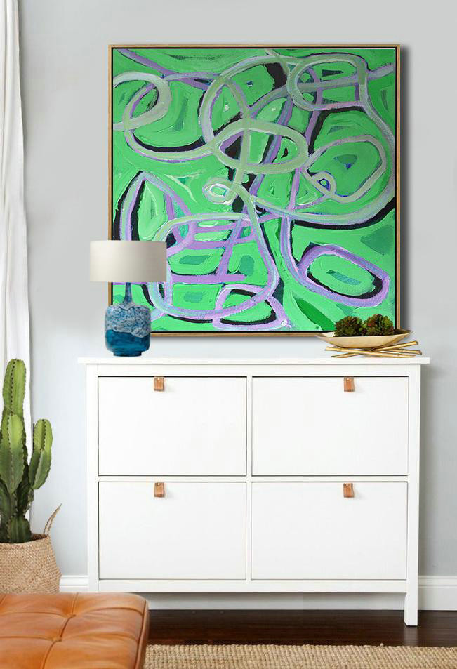 Extra Large Painting,Oversized Palette Knife Painting Contemporary Art On Canvas,Large Wall Art Home Decor,Light Green,Purple,Black.etc